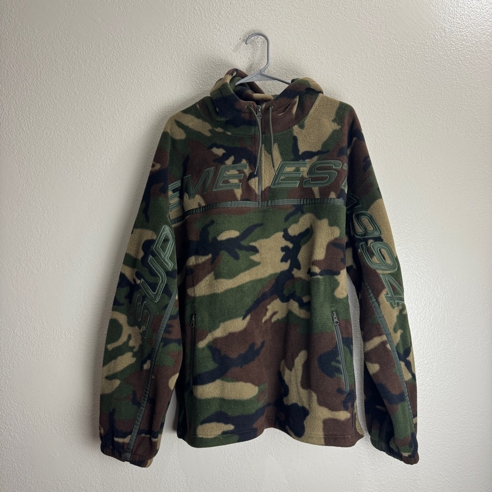 Supreme Polartec Half Zip Hooded Sweatshirt Woodland Camo Size XL